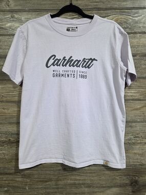 Carhartt Women's Light Purple Logo Tee Size Medium Relaxed Workwear Shirt